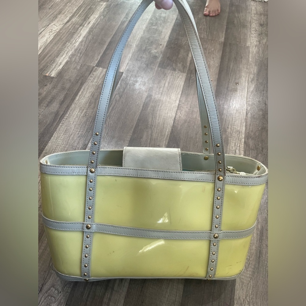 Vintage Y2K 2000s MAXX NEW YORK yellow jelly satchel studded bag 90s Lagenlook